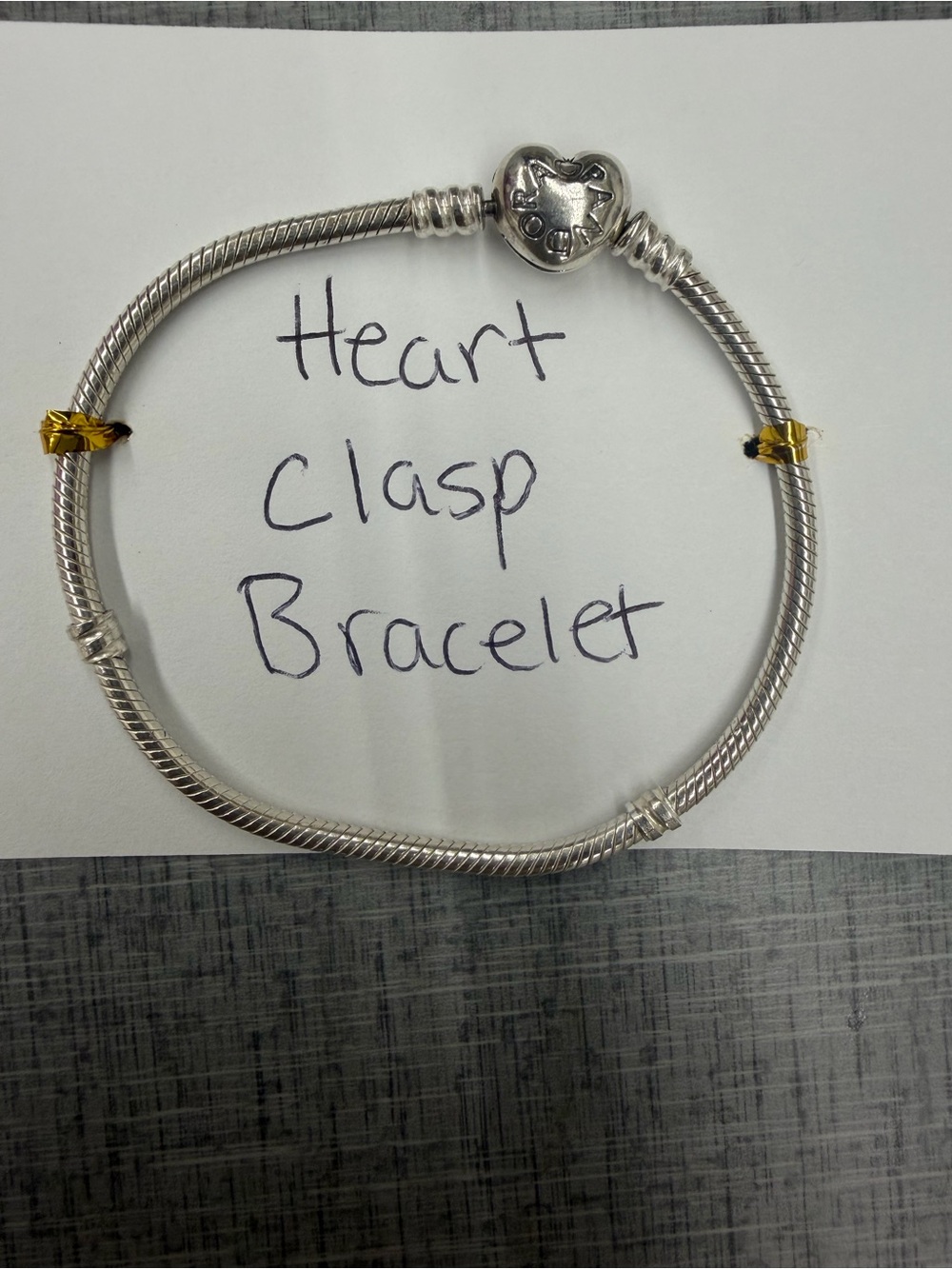 Pandora Sterling Silver Heart Clasp Snake Chain Charm Bracelet 7.9" 20cm